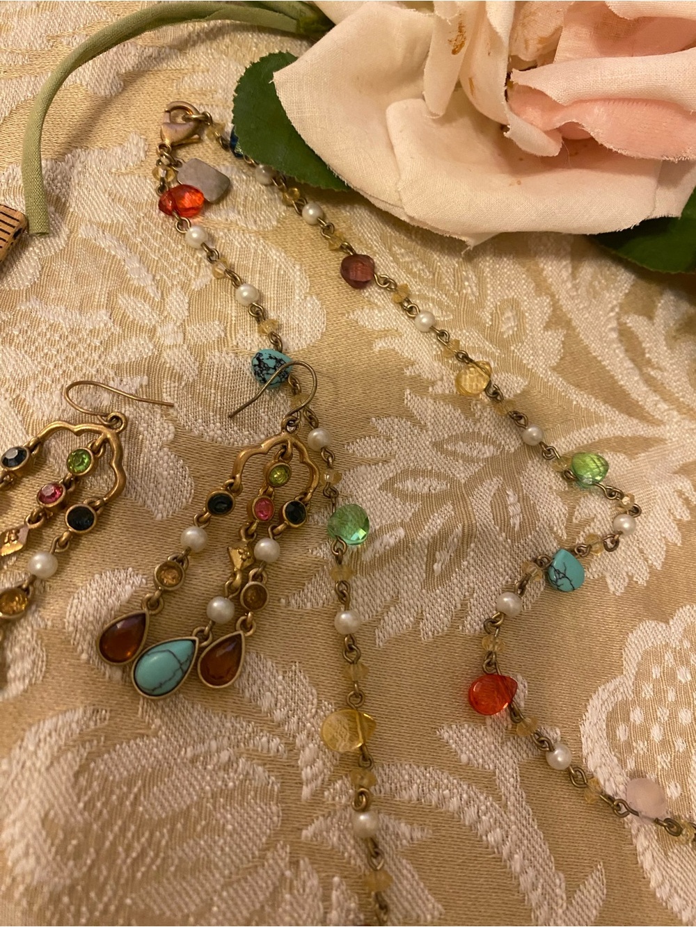 Ralph Lauren Gold-Tone Multicolor Beaded Necklace with Matching Earrings